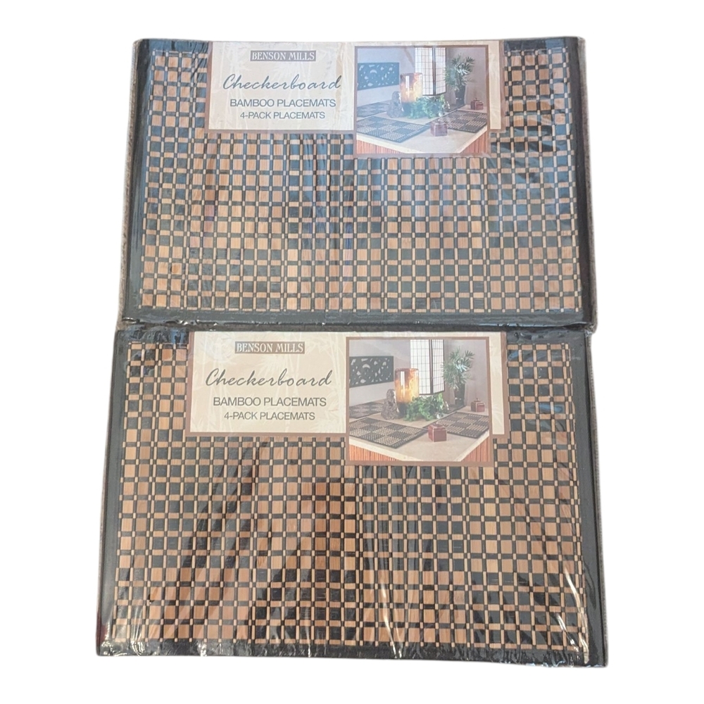 NWT Vintage Boho Two 4-pack of Benson Mills Black Checkerboard Bamboo Placemats
